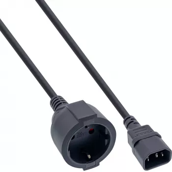 Cabo de alimentação InLine, C14 para tomada de segurança fêmea, preto, 2 m