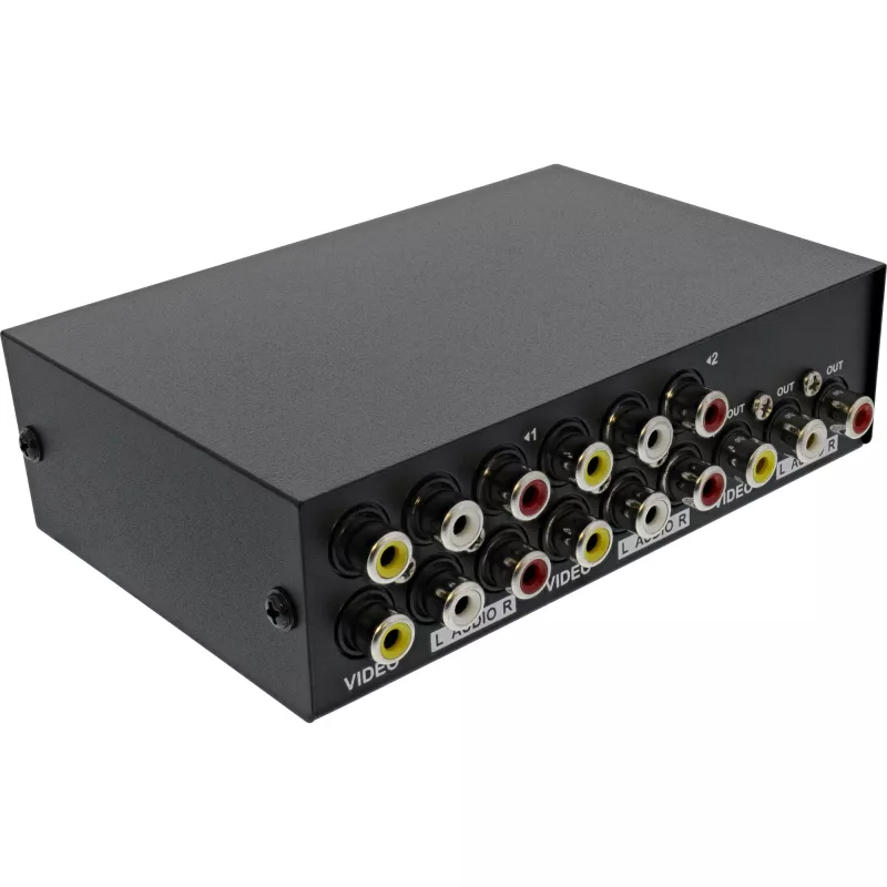 Comutador AV manual InLine 4 portas 3x RCA IN/OUT Composite preto