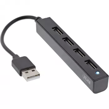 Hub USB 2.0 4 portas InLine, ficha USB-A para 4x conector fêmea USB-A, cabo 15cm