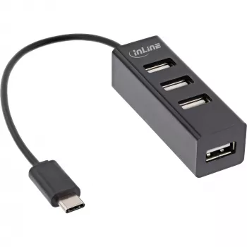 Hub USB 2.0 4 portas InLine, ficha USB-C para 4x conector fêmea USB-A, cabo 15cm