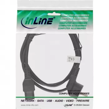 Cabo de alimentação InLine, CEE7/7 angular para C15 reto, 3 x 1mm², preto, 1,8m