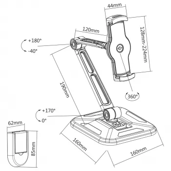 Suporte de tablet InLine para montagem na parede ou na mesa, universal para 4,7 polegadas–12,9 polegadas