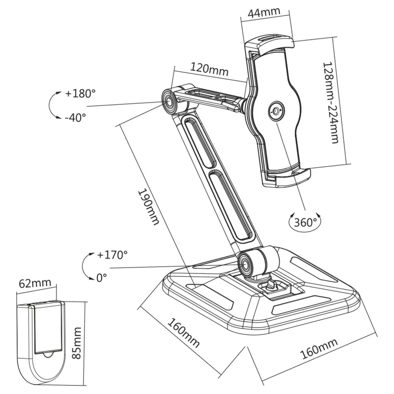 Suporte de tablet InLine para montagem na parede ou na mesa, universal para 4,7 polegadas–12,9 polegadas