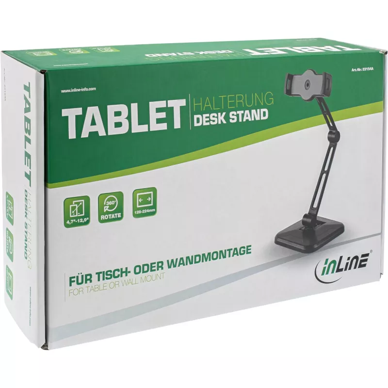 Suporte de tablet InLine para montagem na parede ou na mesa, universal para 4,7 polegadas–12,9 polegadas