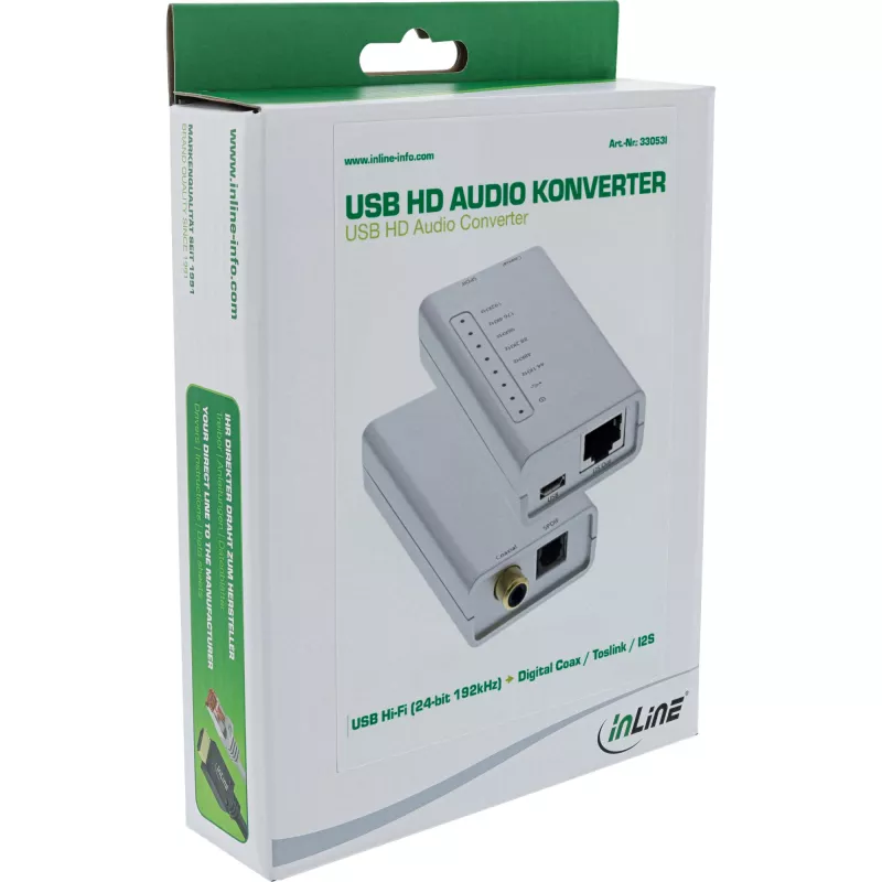 Adaptador de áudio HD USB InLine 33053I conversor digital Coax/Toslink/I2S 24 Bit 192kHz