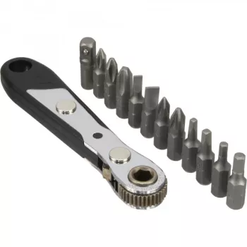 Conjunto de ferramentas de bolso InLine com chave de roquete mini + conjunto de bits 12 peças