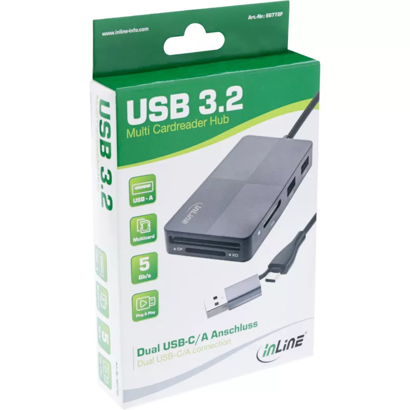 Leitor de cartões InLine 66772F USB cinzento