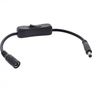 Cabo DC InLine com interruptor, ficha/conector fêmea DC 5,5x2,1mm, AWG 18, preto, 0,20m