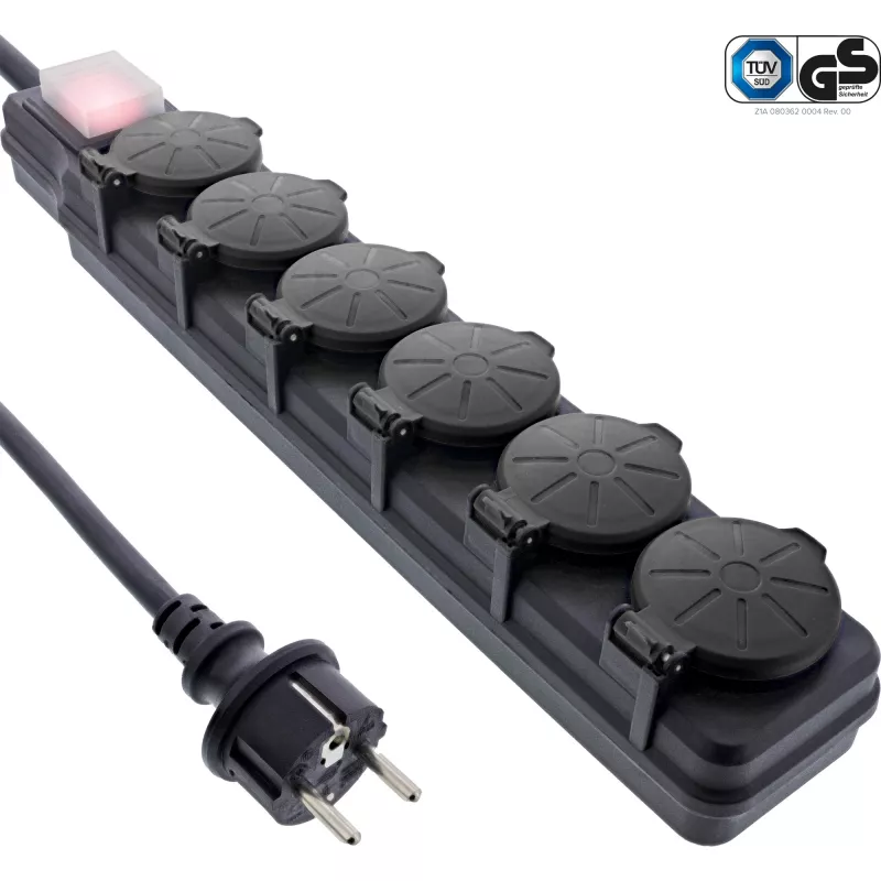 Extensão elétrica InLine 16496Q 10 m 6 tomadas AC preto