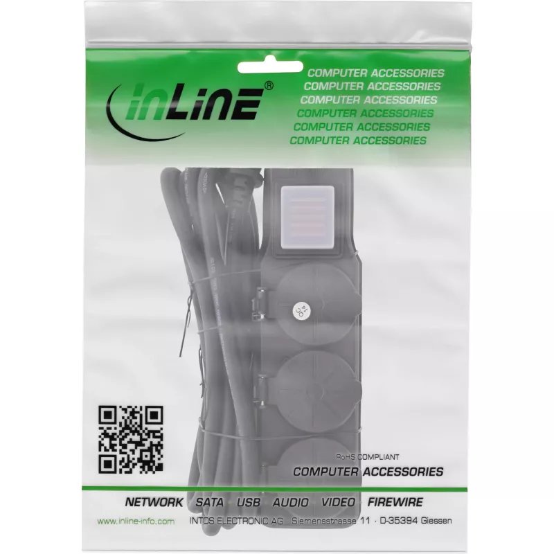 Extensão elétrica InLine 16493Q 10 m 3 tomadas AC preto