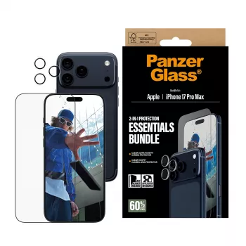 PanzerGlass 2-in-1 Essentials Bundle iPhone 17 Pro Max resistente a riscos e choques