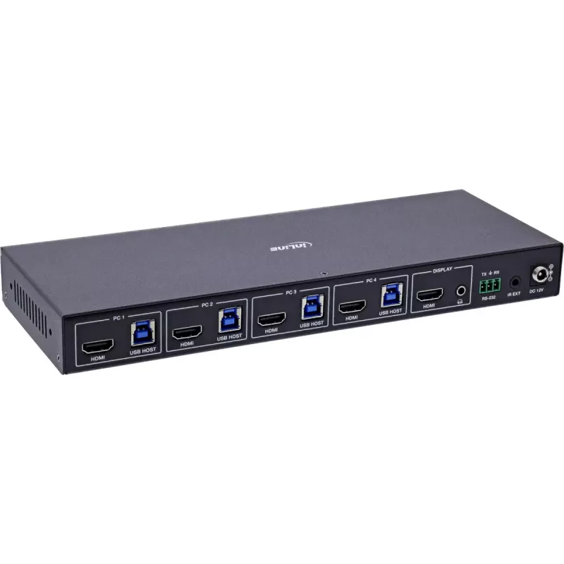 InLine 57885D Switch KVM, 4 vias, HDMI, 8K@60Hz, USB 3.2, com IR e RS-232