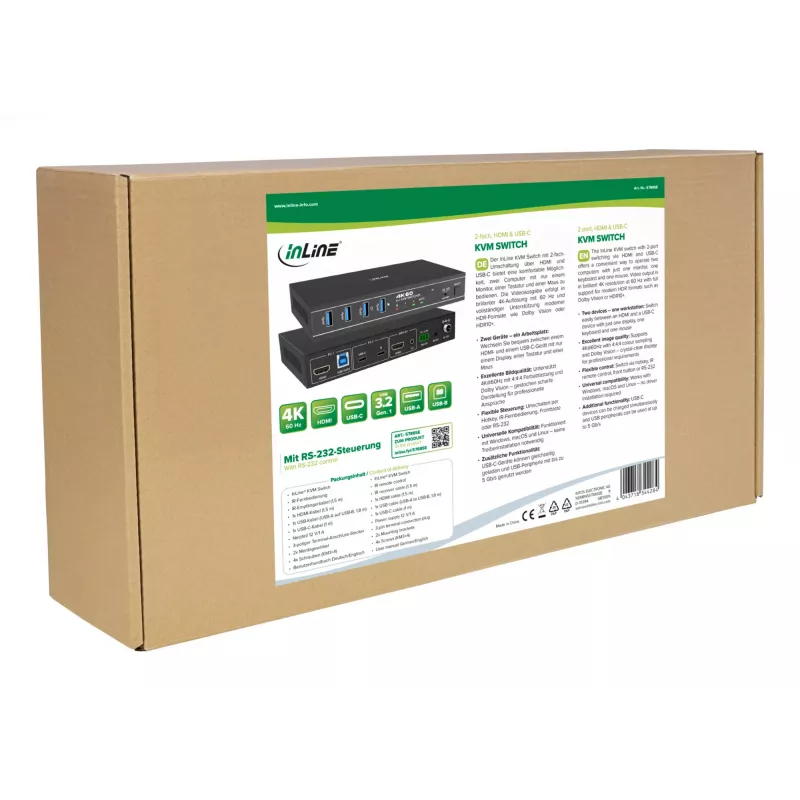 InLine 57885E Switch KVM, 2 vias, HDMI e USB-C, 4K60Hz