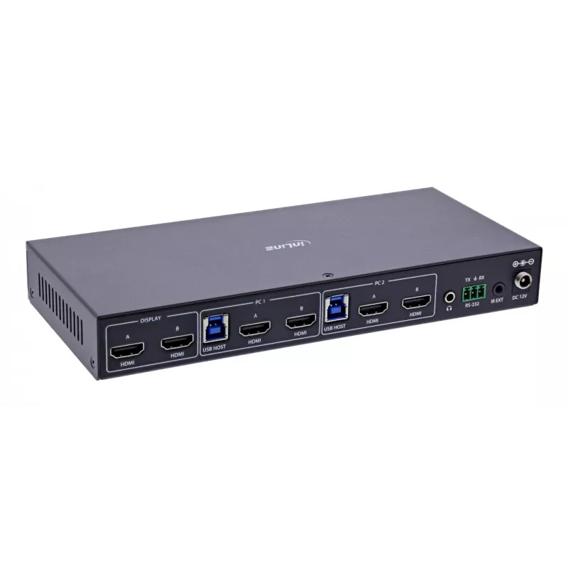 InLine 57885H Switch KVM, 2 vias, HDMI, monitor duplo, 8K60Hz, hub USB, preto