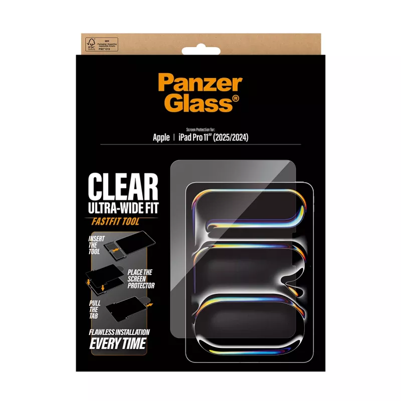 Película de vidro temperado PanzerGlass para iPad Pro 11 polegadas (2024–2025) — Ultra-Wide Fit, ferramenta FastFit