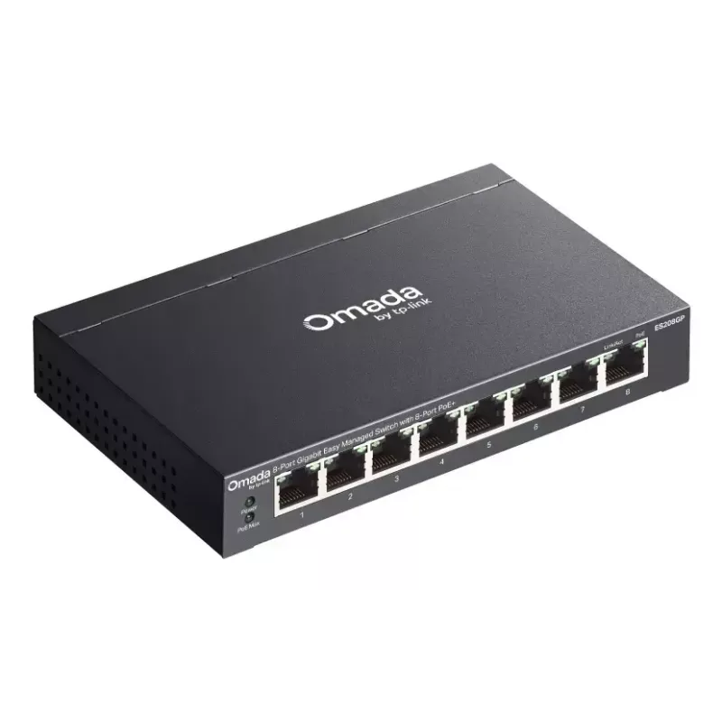 TP-Link Omada ES208GP Switch de rede Gerido L2 Gigabit Ethernet (10/100/1000) Power over Ethernet (PoE) calha DIN preto