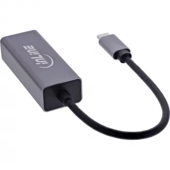 InLine 33380Q Adaptador RJ-45 USB Type-C macho 1 Gbit/s cinzento