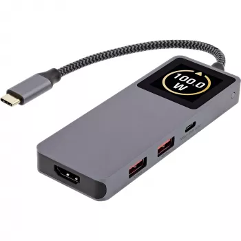 Hub de interface USB-C InLine 35392D USB 3.2 Gen 2 Type-C host para HDMI, USB-A, USB-C 10000 Mbit/s cinzento