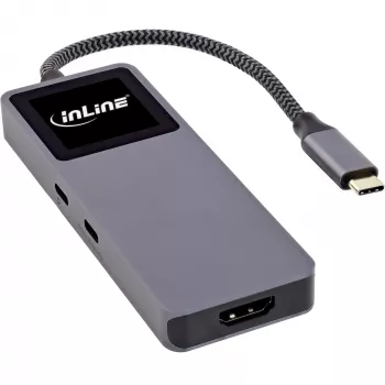 Hub de interface USB-C InLine 35392D USB 3.2 Gen 2 Type-C host para HDMI, USB-A, USB-C 10000 Mbit/s cinzento