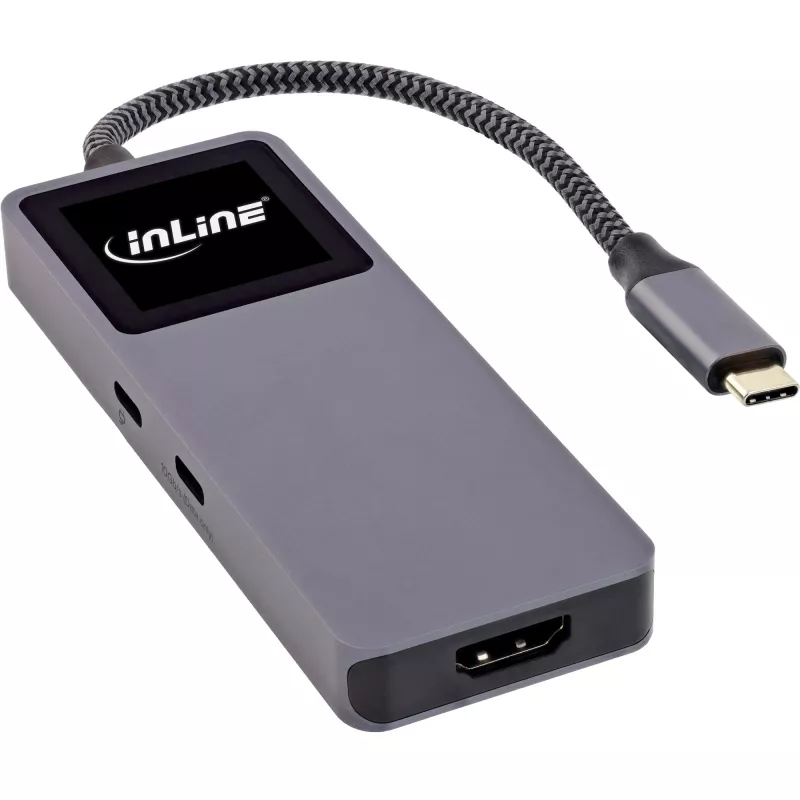Hub de interface USB-C InLine 35392D USB 3.2 Gen 2 Type-C host para HDMI, USB-A, USB-C 10000 Mbit/s cinzento