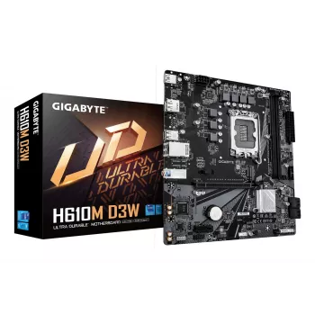 Placa-mãe GIGABYTE H610M D3W LGA1700 para CPUs Intel de 12.ª a 14.ª geração, 5+1+1 VRM, DDR5 até 5600 MHz, 128 GB, PCIe 3.0 M.2, 1 GbE, USB 3.2 Gen1