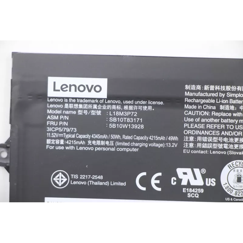 Bateria interna para portátil Lenovo 50Wh Li‑Ion modelo 5B10W13928