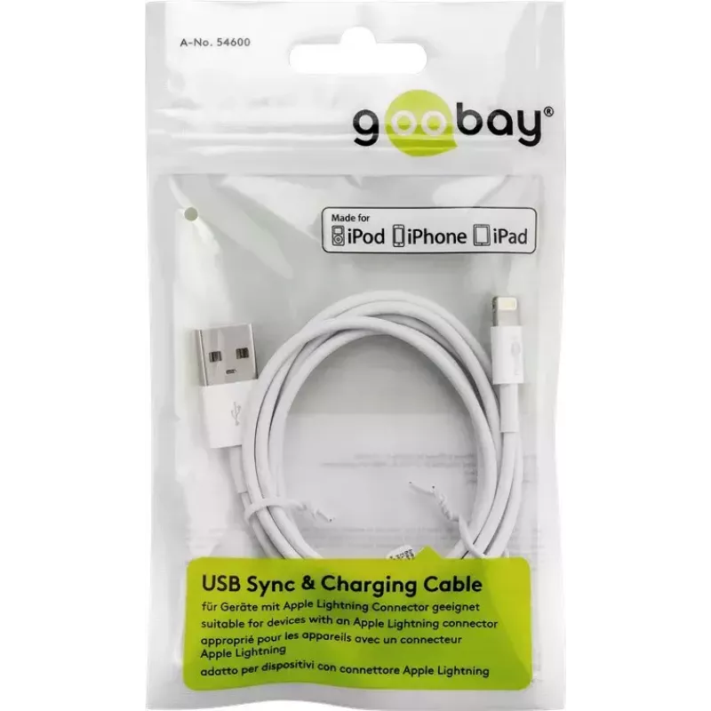 Cabo de carregamento e sincronização Lightning USB Goobay 72906