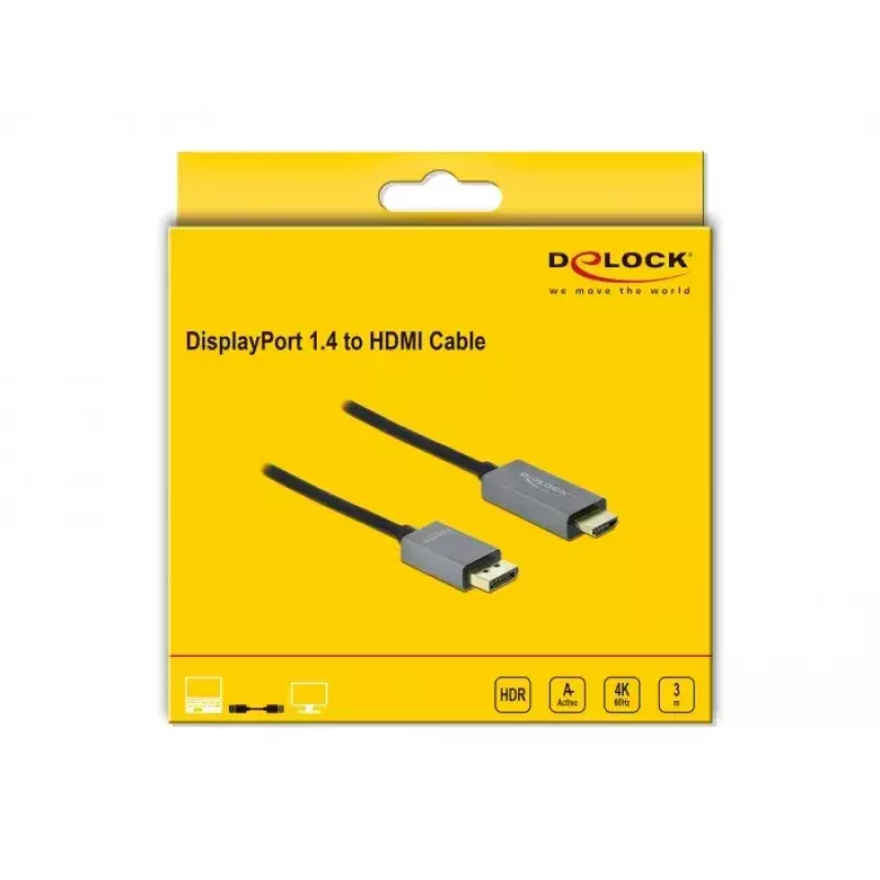 Cabo ativo DisplayPort 1.4 para HDMI DeLOCK 85930 3 m