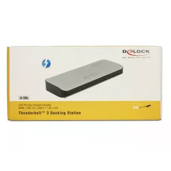 Dock para portátil DeLOCK 87725 com fios Thunderbolt 3 preto prateado