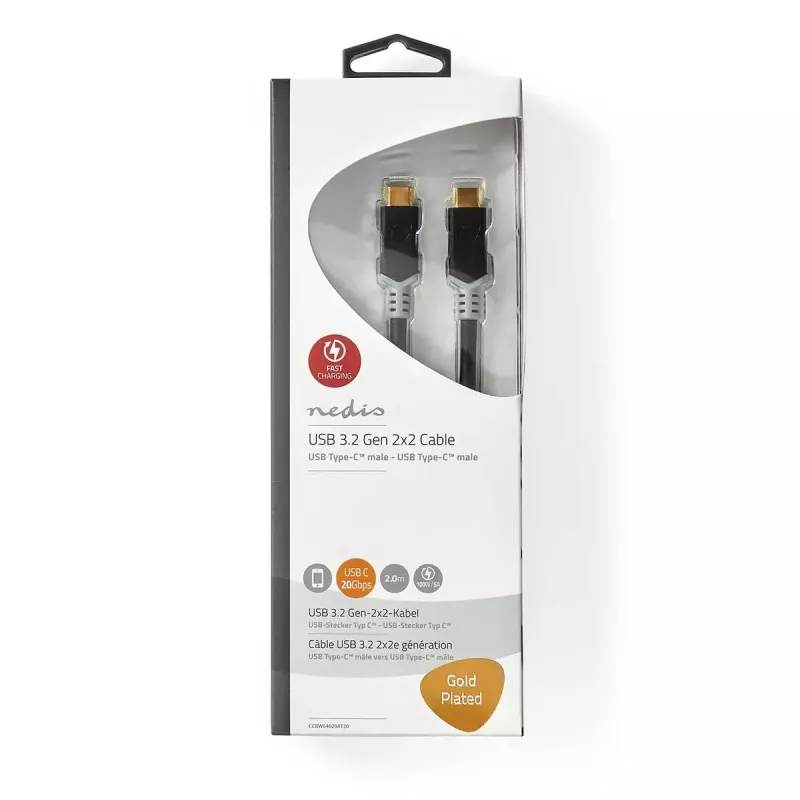 Cabo USB Nedis CCBW64020AT20 USB4 Gen 2x2 2 m USB C preto prateado