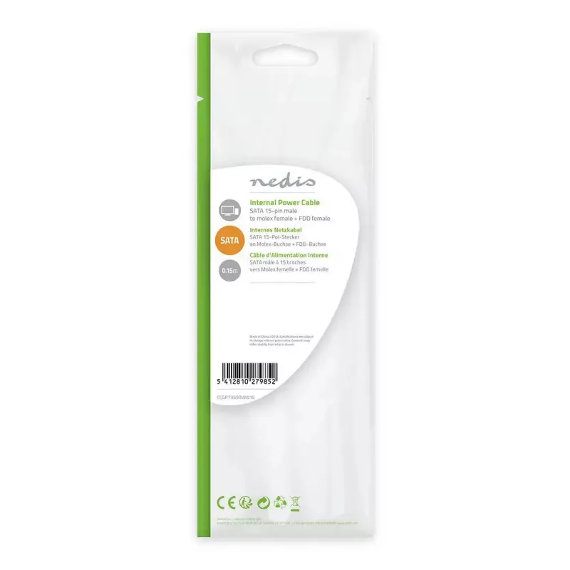 Cabo de alimentação interno Nedis CCGP73520VA015 0,15 m 2 x SATA 15 pinos Molex 4 pinos