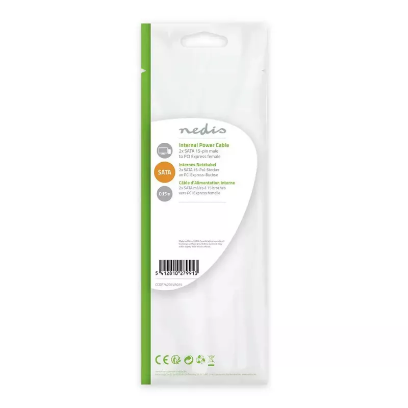 Cabo de alimentação interno Nedis CCGP74205VA015 0,15 m 2 x SATA 15 pinos PCI-E 6 pinos