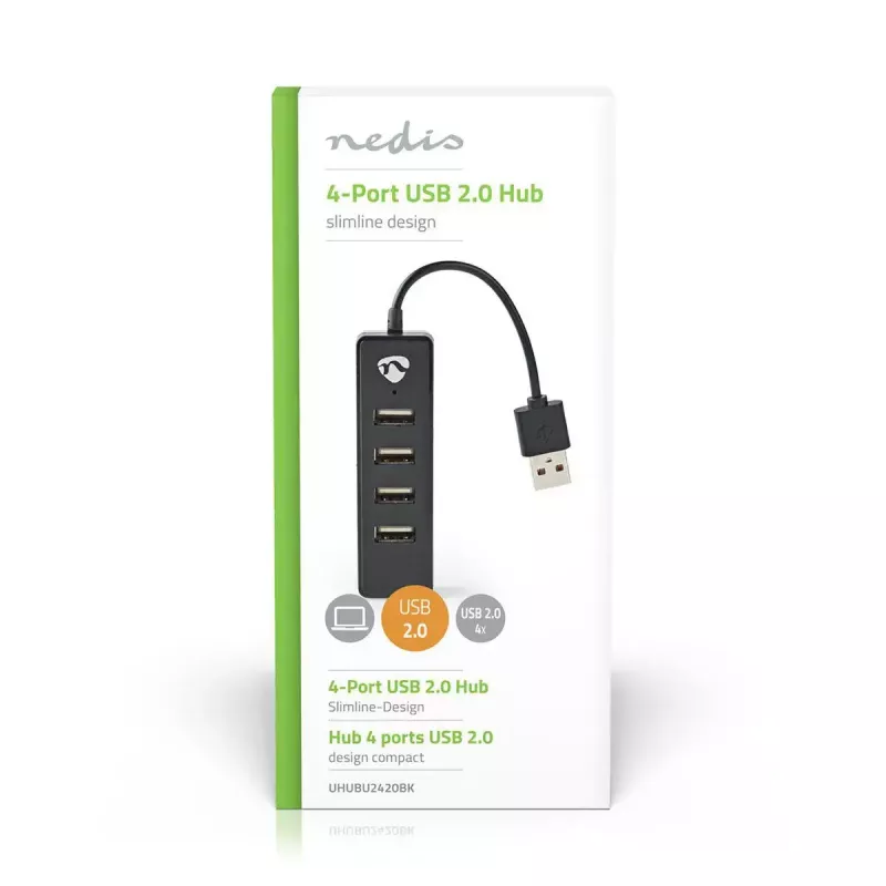 Hub USB Nedis UHUBU2420BK USB 2.0 480 Mbit/s preto