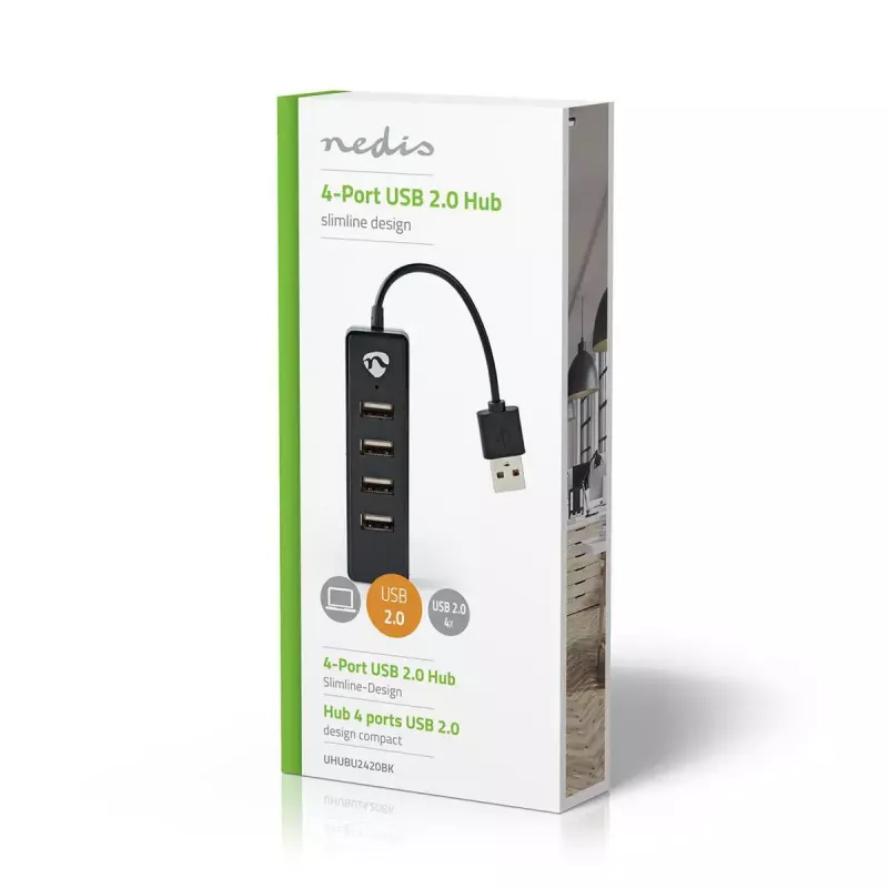 Hub USB Nedis UHUBU2420BK USB 2.0 480 Mbit/s preto