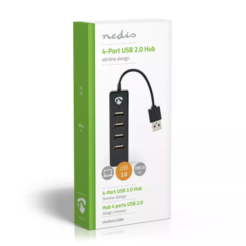 Hub USB Nedis UHUBU2420BK USB 2.0 480 Mbit/s preto