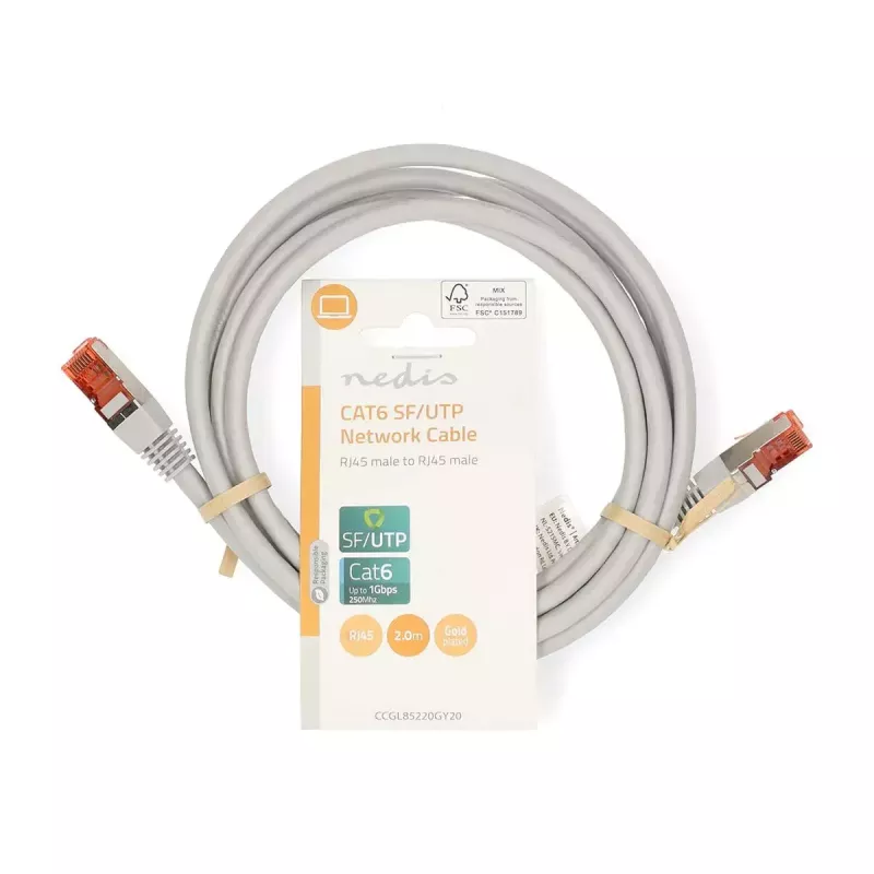 Cabo de rede Nedis CCGL85220GY20 RJ-45 Cat6 2 m cinzento