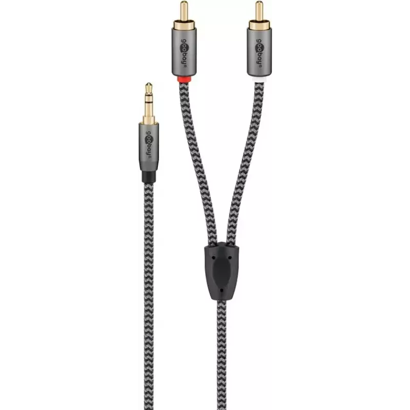 Cabo de áudio WENTRONIC Goobay 65289 — 3 m, 3,5 mm macho para 2×RCA macho, cobre, contactos banhados a ouro