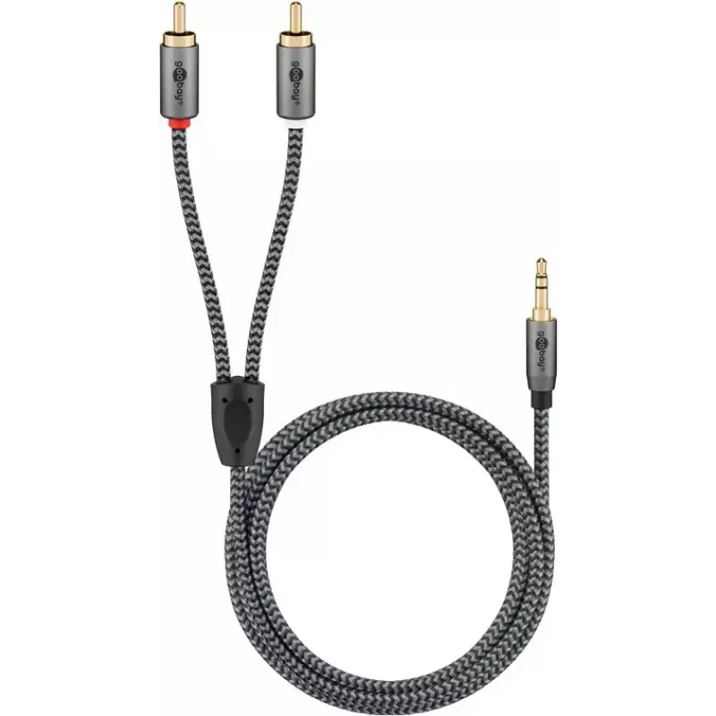 Cabo de áudio WENTRONIC Goobay 65289 — 3 m, 3,5 mm macho para 2×RCA macho, cobre, contactos banhados a ouro