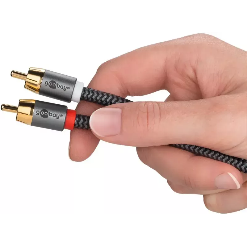 Cabo de áudio WENTRONIC Goobay 65300 — 2 m, 2×RCA (macho) para RCA (macho), cobre, contactos banhados a ouro, blindagem magnética
