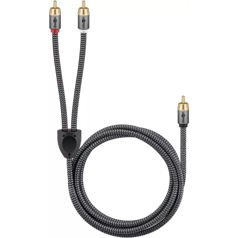 Cabo de áudio WENTRONIC Goobay 65300 — 2 m, 2×RCA (macho) para RCA (macho), cobre, contactos banhados a ouro, blindagem magnética