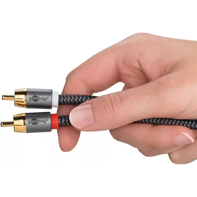 Cabo de áudio WENTRONIC Goobay 65301 — 3 m, 2×RCA para RCA, condutor de cobre, contactos banhados a ouro, blindagem magnética