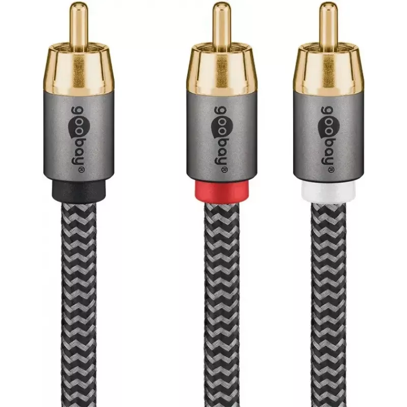 Cabo de áudio WENTRONIC Goobay 65301 — 3 m, 2×RCA para RCA, condutor de cobre, contactos banhados a ouro, blindagem magnética