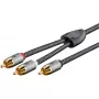 Cabo de áudio WENTRONIC Goobay 65301 — 3 m, 2×RCA para RCA, condutor de cobre, contactos banhados a ouro, blindagem magnética