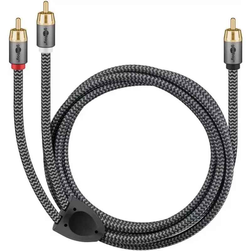 Cabo de áudio RCA WENTRONIC Goobay 65302 — 2×RCA para RCA, 5 m, cobre, contactos banhados a ouro, blindagem magnética