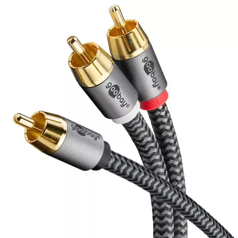 Cabo de áudio RCA WENTRONIC Goobay 65302 — 2×RCA para RCA, 5 m, cobre, contactos banhados a ouro, blindagem magnética