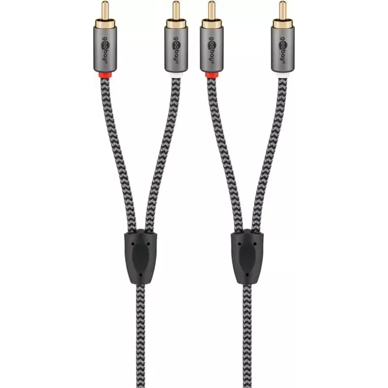 Cabo de áudio WENTRONIC Goobay 65294 — 2×RCA macho para 2×RCA macho, 3 m, cobre, contactos banhados a ouro, blindagem magnética