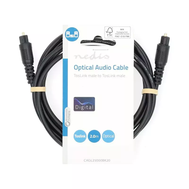 Cabo de áudio Nedis CAGL25000BK10 1 m TOSLINK Preto