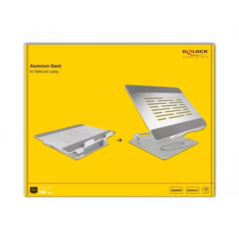 Delock 18414 suporte para tablet e portátil, ajustável, alumínio, até 39,6 cm (15,6 polegadas)
