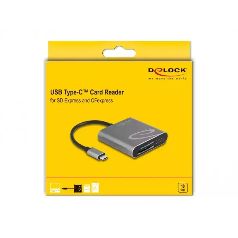 Leitor de cartões DeLOCK 91000 USB 3.2 Gen 2 Type-C cinzento CFexpress SD