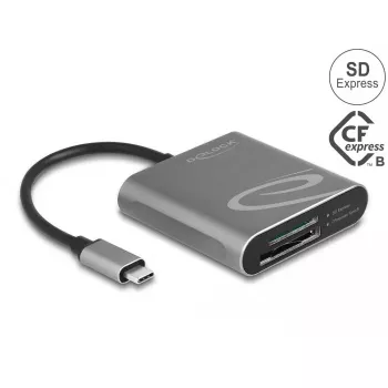 Leitor de cartões DeLOCK 91000 USB 3.2 Gen 2 Type-C cinzento CFexpress SD